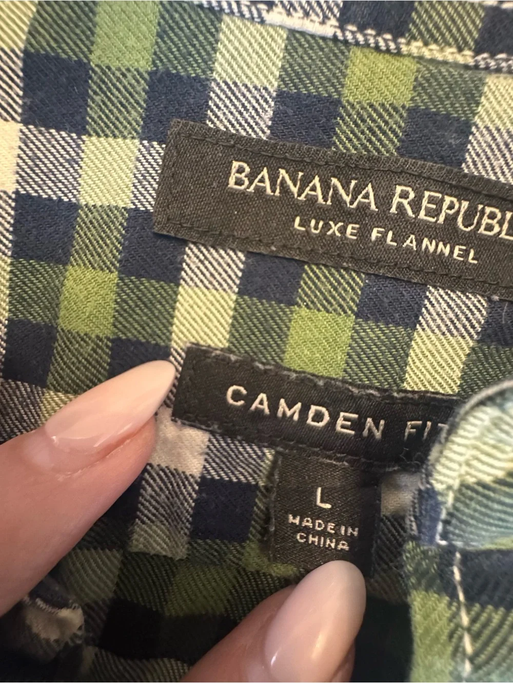Banana Republic Luxe Flannel Shirt Mens L Green Plaid Excellent Camden Fit